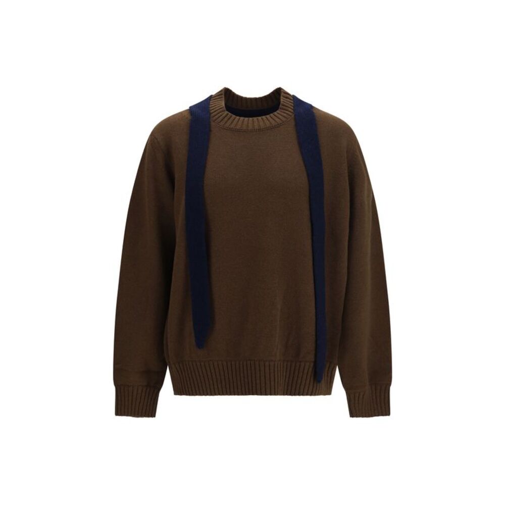 Sacai Men Wool Knit Cardigan With Integrated Scarf